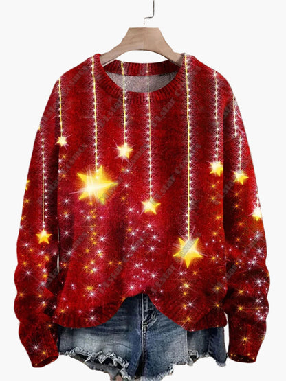 Geborduurde fantasie kersttrui voor dames, casual stijl, ideaal voor feestdagen
