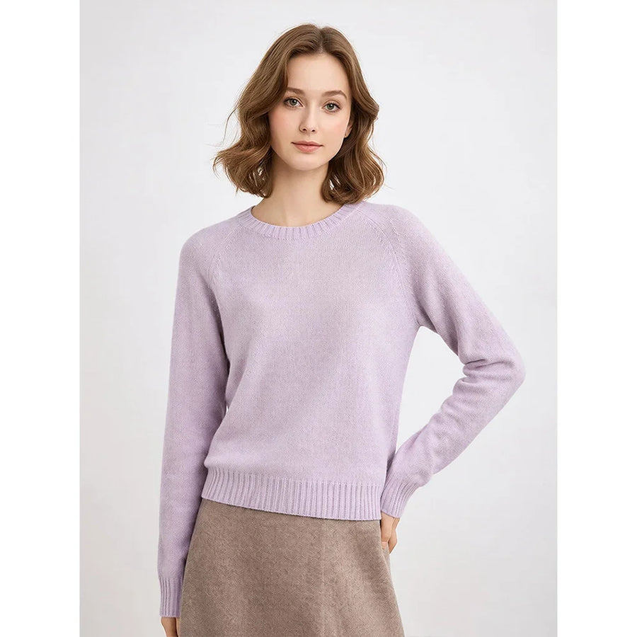 Women's soft solid-color crew-neck long-sleeve sweater
