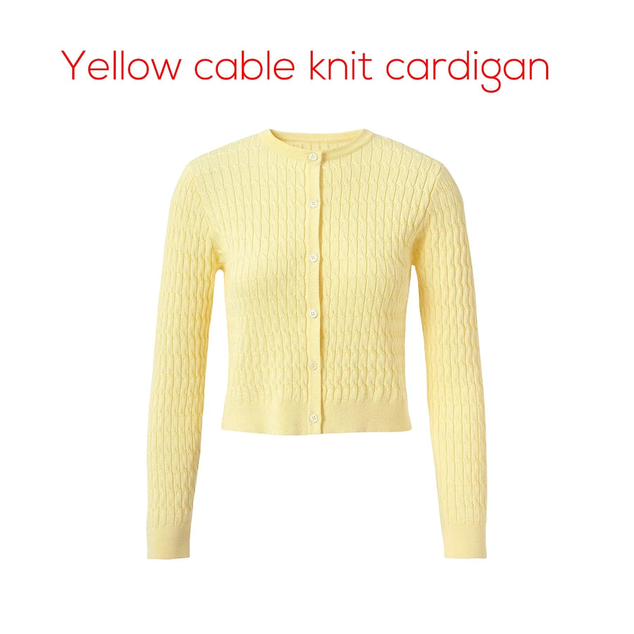Kort ribbestrikket cardigan med lange ermer eller ensfarget eller mønstret ermeløs T-skjorte til dame