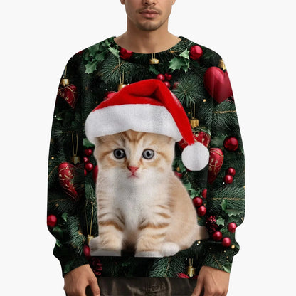 Felpa di Natale uomo con motivo gatto e maglione lavorato a maglia – Stile festivo e originale
