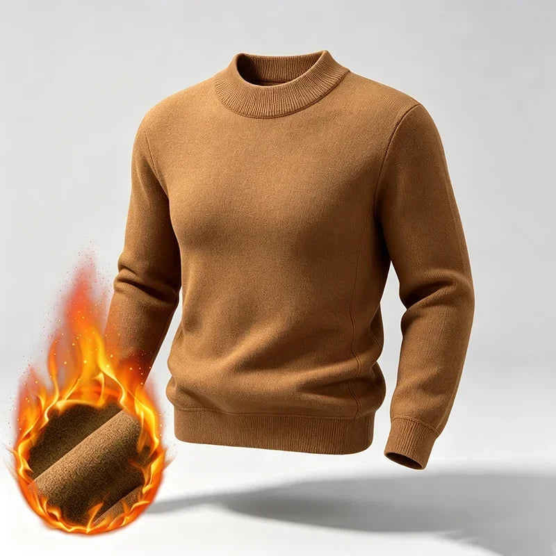 Varmt foret herresweater med høj krave i ensfarvet design