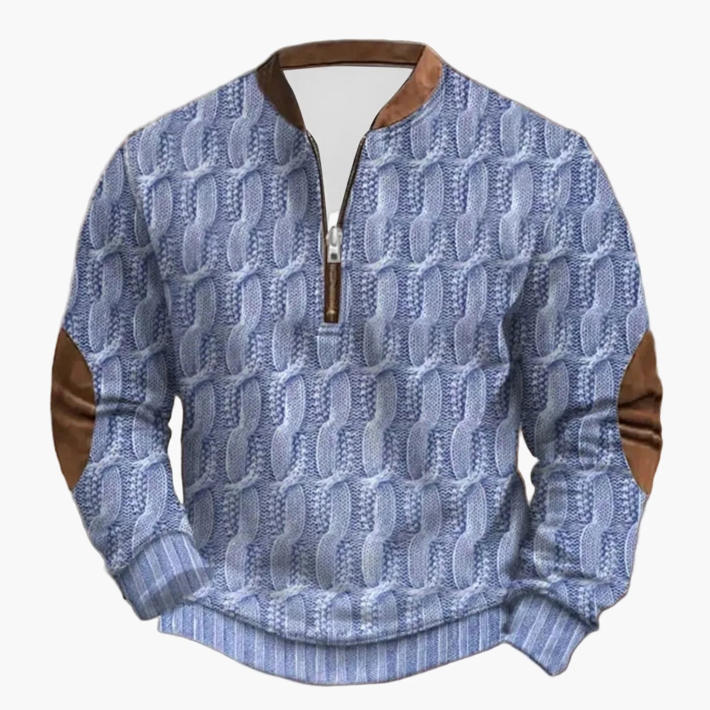Casual herrsweatshirt med halv dragkedja i outdoor-stil med dekorativa armbågslappar