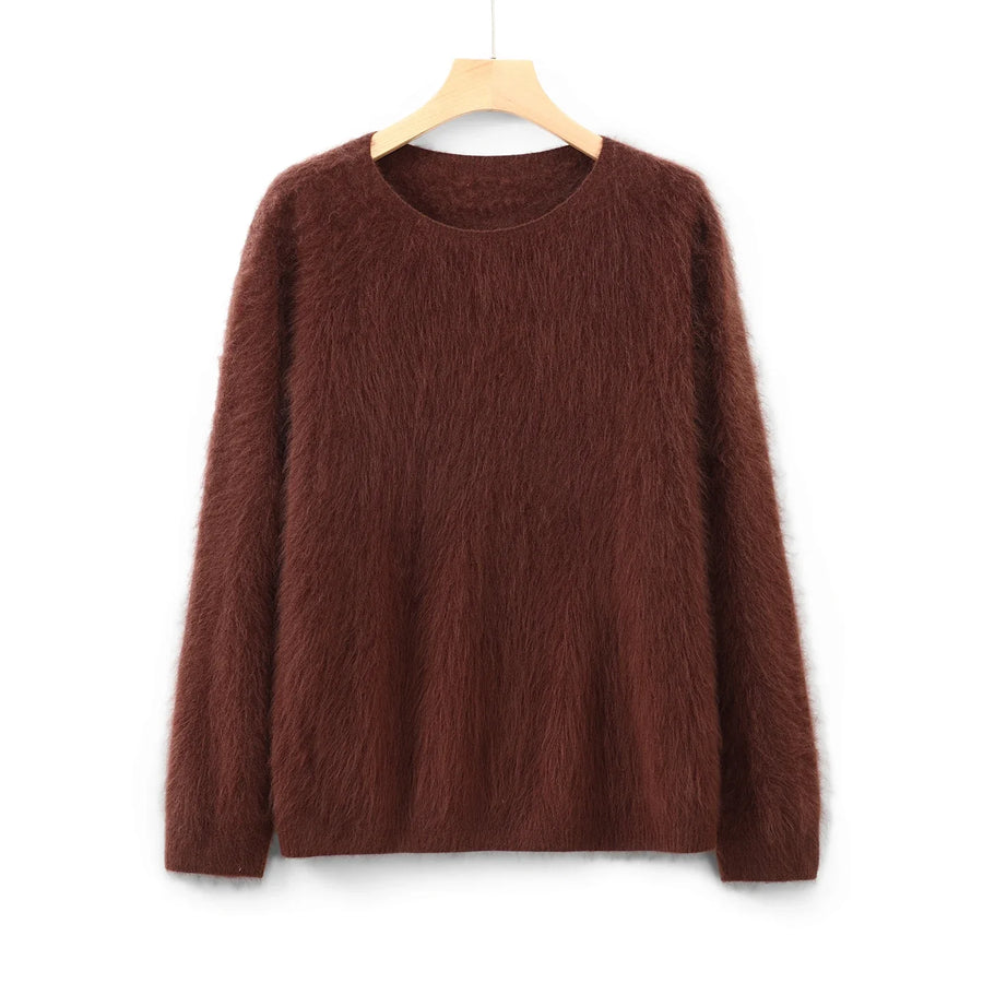 Kuscheliger Damenpullover mit Rundhalsausschnitt und langen Ärmeln aus weichem, flauschigem Material