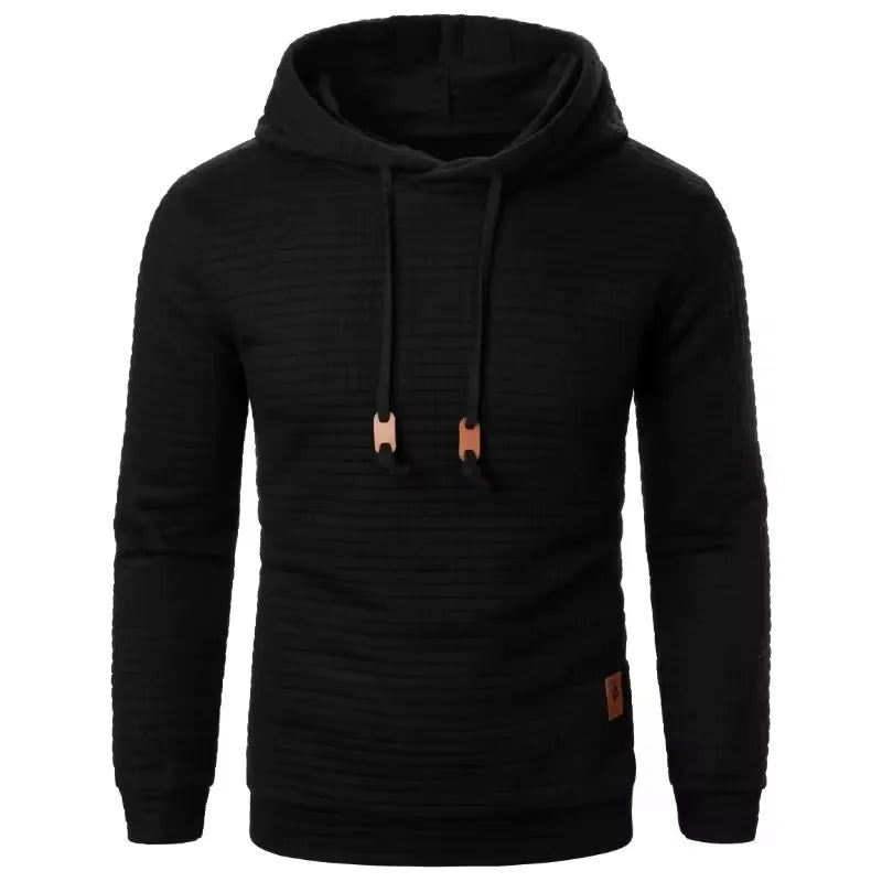 Strukturierter Strick-Kapuzenpullover für Herren in Beige mit Kordelzug
