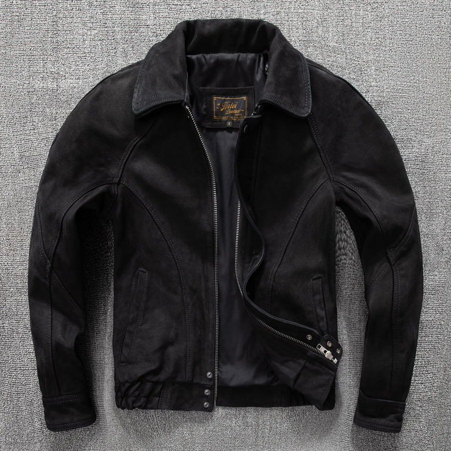 Veste Homme Courte Noire Coupe Bomber Décontractée avec Fermeture Éclair et Col Classique