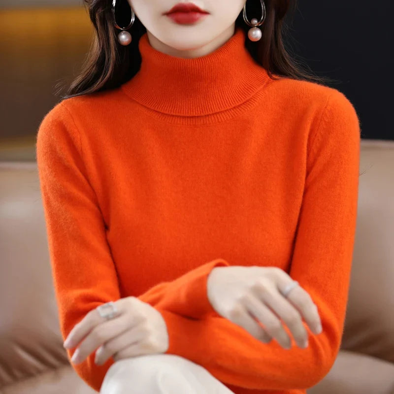 Jersey de mujer de cuello vuelto y mangas largas en color liso