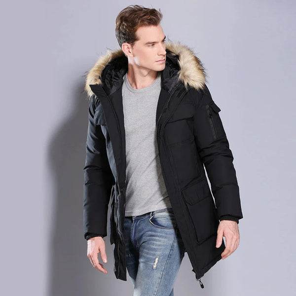 Parka Homme Noire Capuche Bordée Fourrure Synthétique Matelassée
