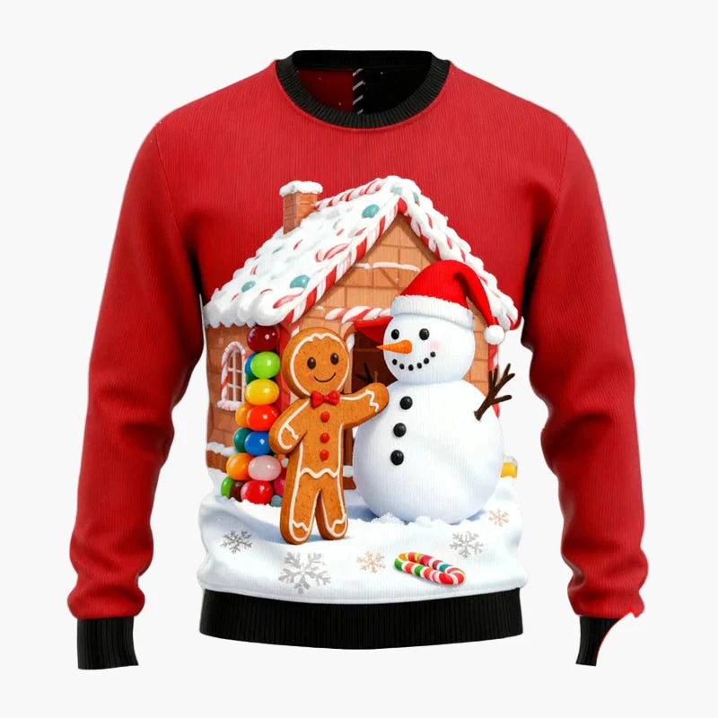 Maglione di Natale uomo stile divertente con motivi di pan di zenzero e decorazioni festive per le feste