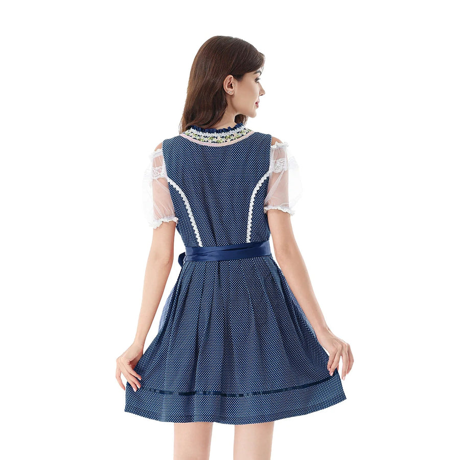 Kurzes Dirndlkleid mit Karomuster und Spitze, inklusive Bluse und Schürze für Damen