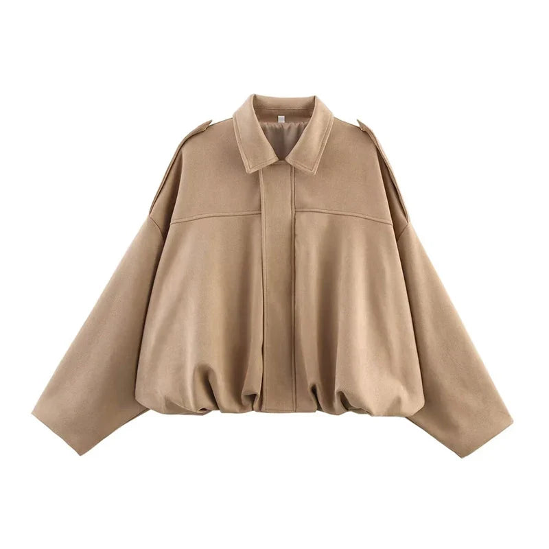 Veste courte style aviateur femme kaki col classique manches longues