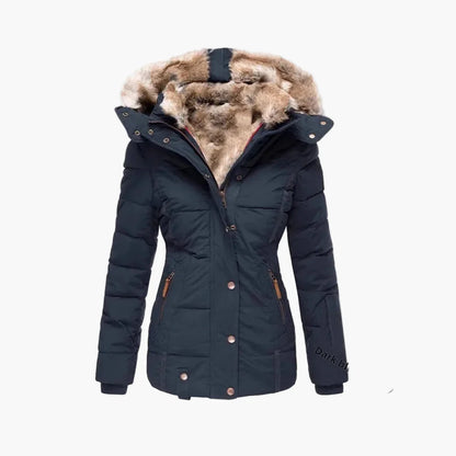 Chaqueta de Invierno para Mujer Elegante con Capucha y Piel – Corte Entallado y Estilo Urbano