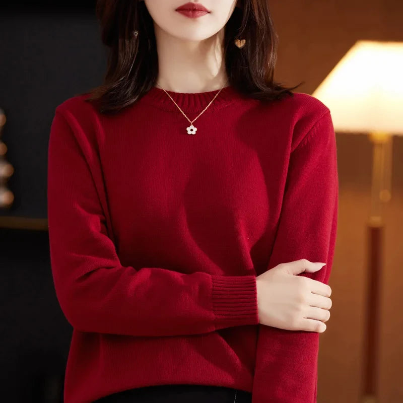 Pull Ras du Cou Coupe Classique en Maille Unie pour Femme