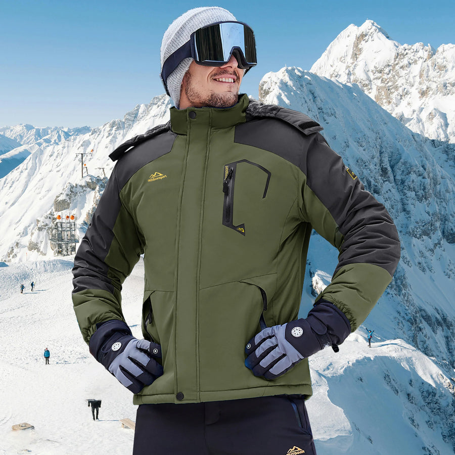 Veste de Ski Homme Imperméable Coupe-Vent avec Capuche Amovible