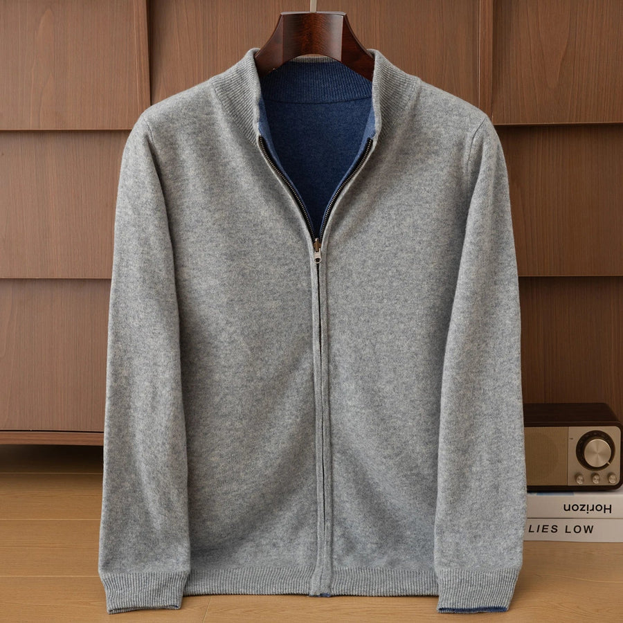 Gilet bicolore da uomo con cerniera, collo alto, lavorato a maglia arancione e grigio