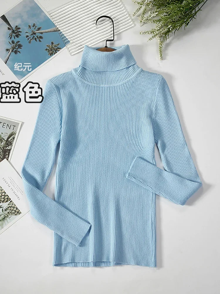 Damen-Rollkragenpullover aus Rippstrick mit langen Ärmeln, einfarbig