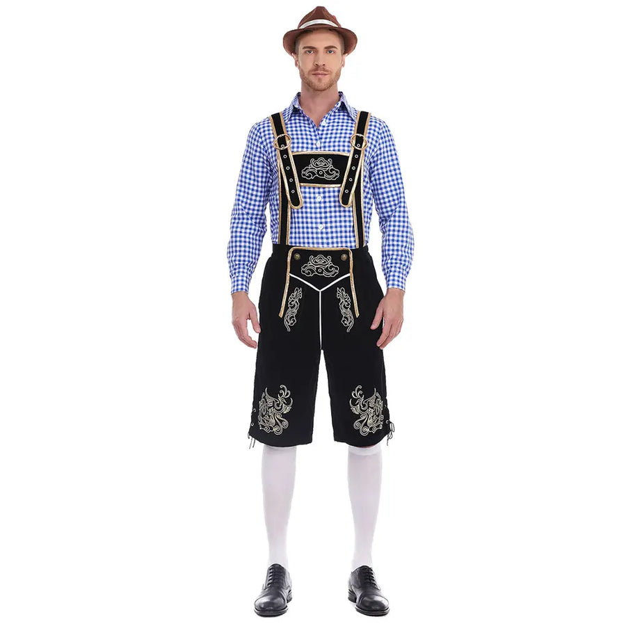 Costume bavarois homme short à bretelles chemise à carreaux Oktoberfest