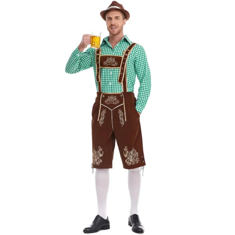 Costume bavarois homme short à bretelles chemise à carreaux Oktoberfest