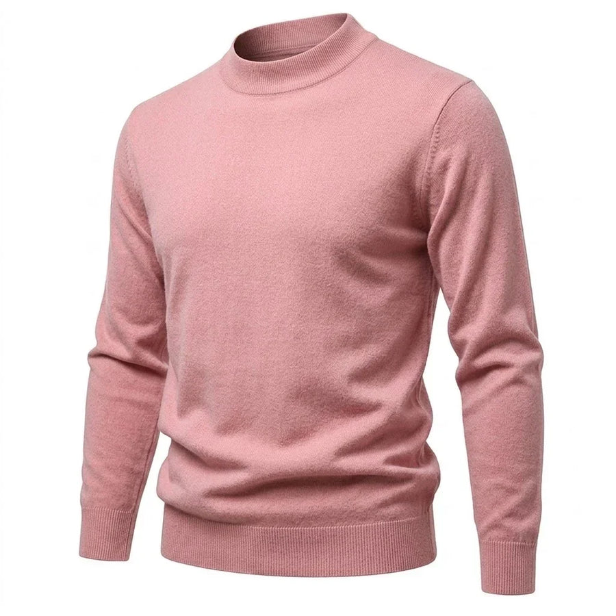 Maglione da uomo a collo alto a coste, maniche lunghe, tinta unita