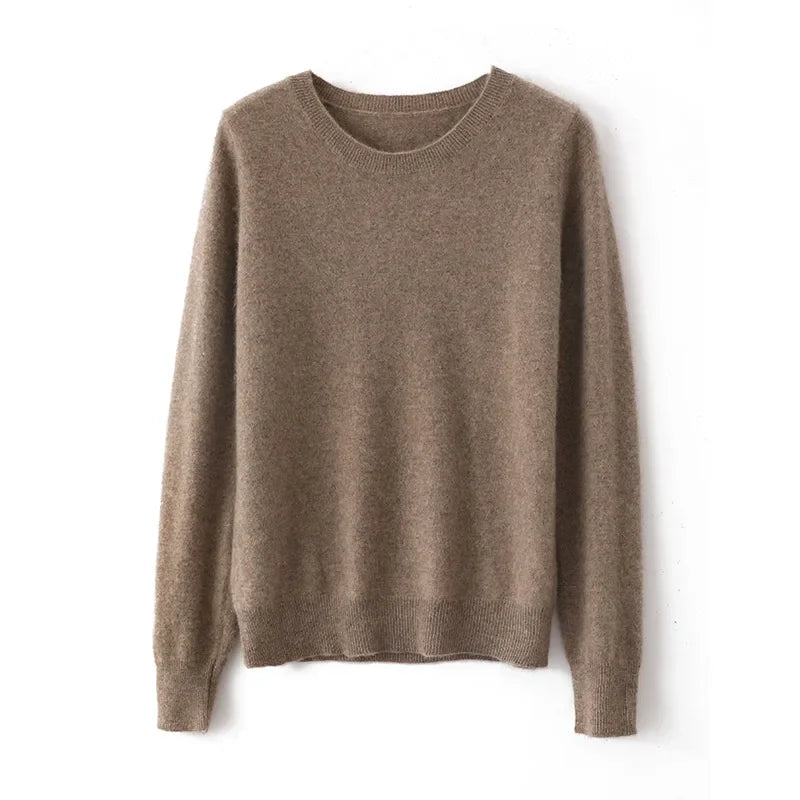 Women's soft-knit solid-color crew-neck long-sleeve sweater