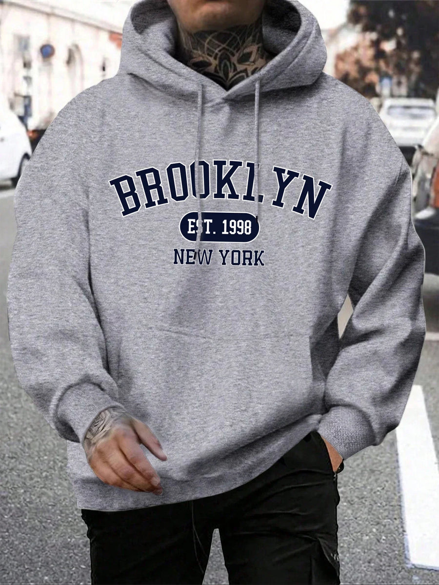 Unisex hættetrøje med New York Brooklyn-basketballprint og kængurulomme
