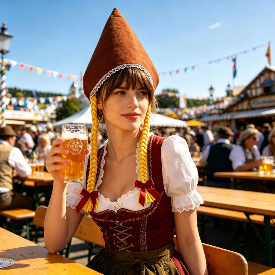 Robe Dirndl Traditionnelle Femme à Manches Courtes et Tablier