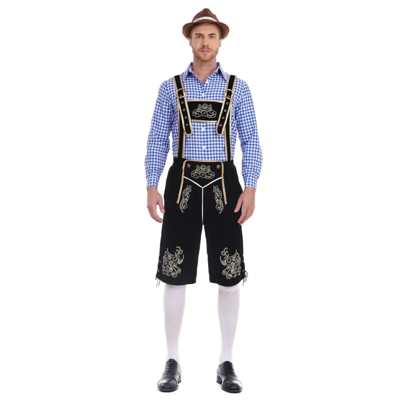 Costume bavarois homme short à bretelles chemise à carreaux Oktoberfest