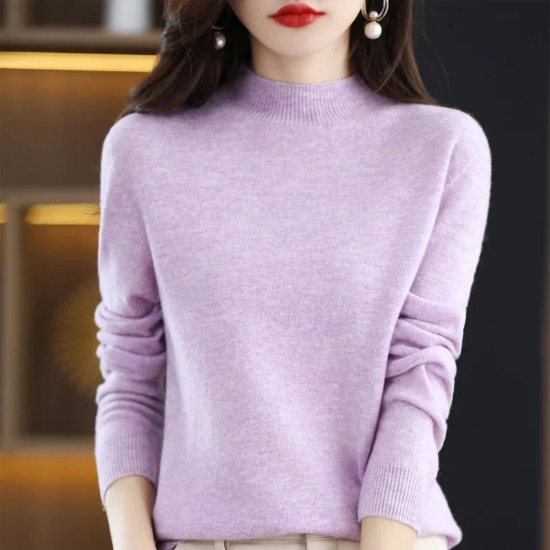 Pull col montant femme en maille douce, manches longues