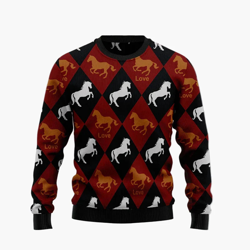 Maglione di Natale originale uomo – Felpa con motivo cavallo umoristico, stile festa e inverno