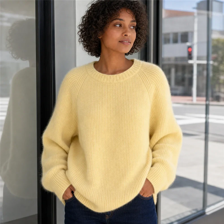 Jersey acogedor de cuello redondo y mangas raglán para mujer