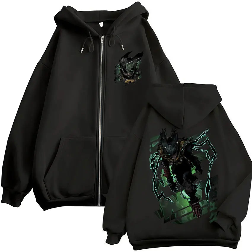 Sweat à capuche zippé imprimé motif fantaisie avec poches kangourou