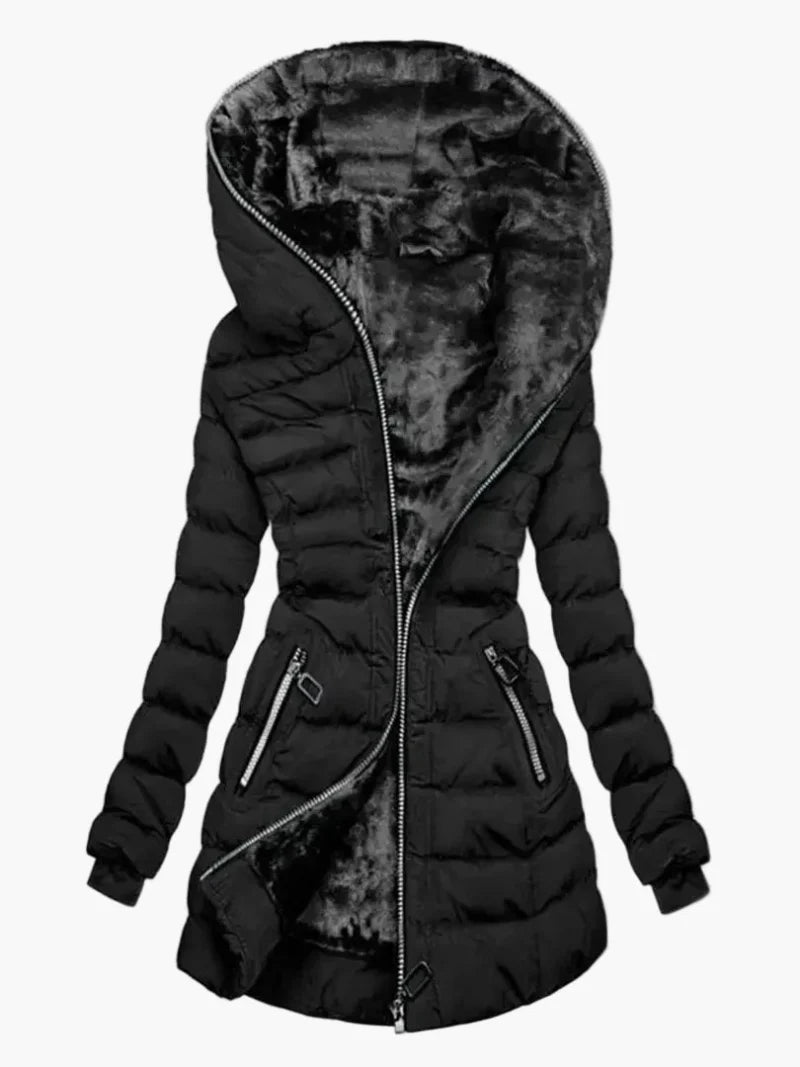 Chaqueta de invierno para mujer elegante con capucha estilo acolchado largo para tiempo frío