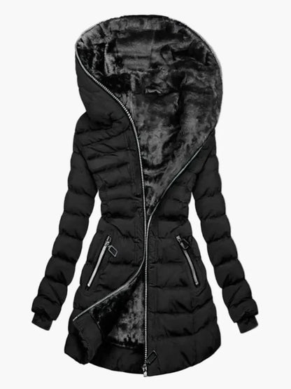 Chaqueta de invierno para mujer elegante con capucha estilo acolchado largo para tiempo frío