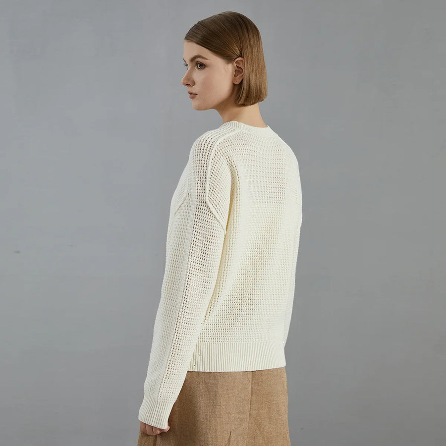 Jersey de punto gofrado de cuello redondo para mujer