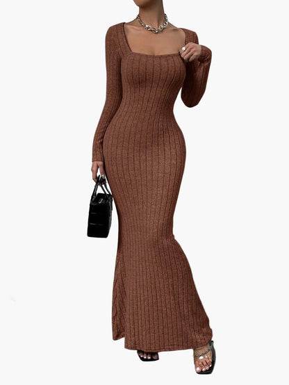 Robe longue moulante à manches longues pour femme – Élégance chic et moderne