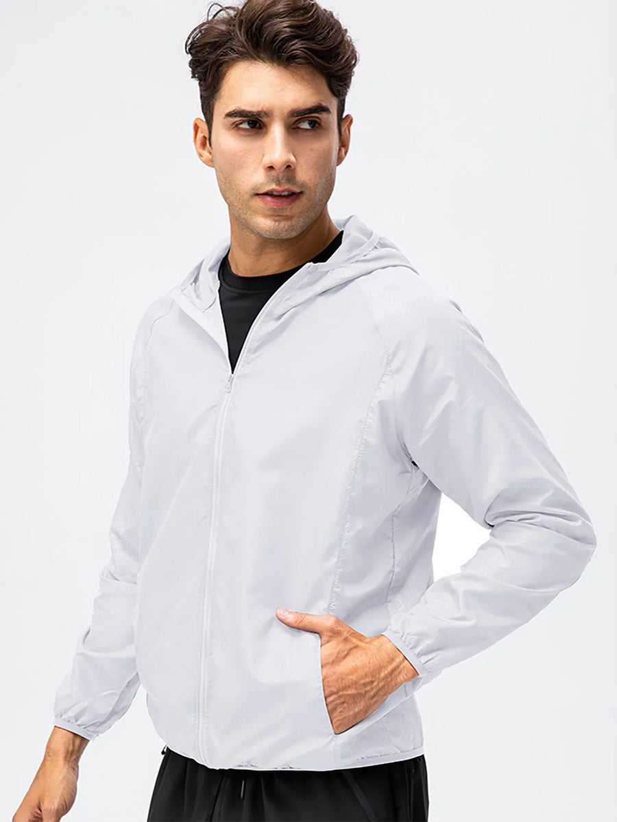 Veste coupe-vent légère à capuche pliable pour homme