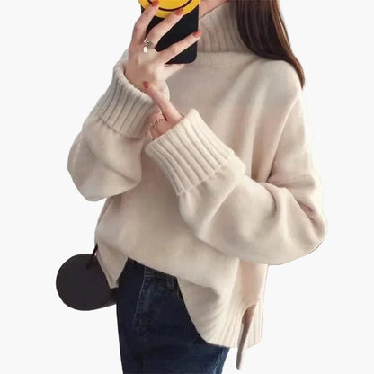 Oversize'owy sweter z wysokim kołnierzem w koreańskim stylu dla kobiet – idealny na jesień i zimę, szykowny i casualowy