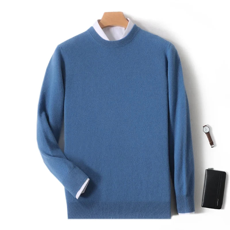 Pull homme col rond uni en maille douce à manches longues
