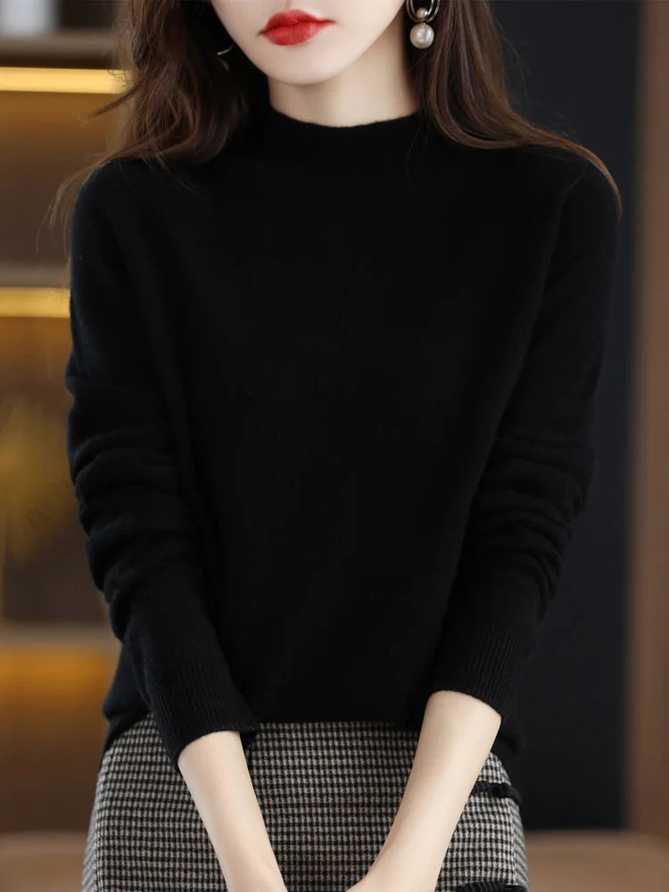 Pull col montant femme en maille douce, manches longues