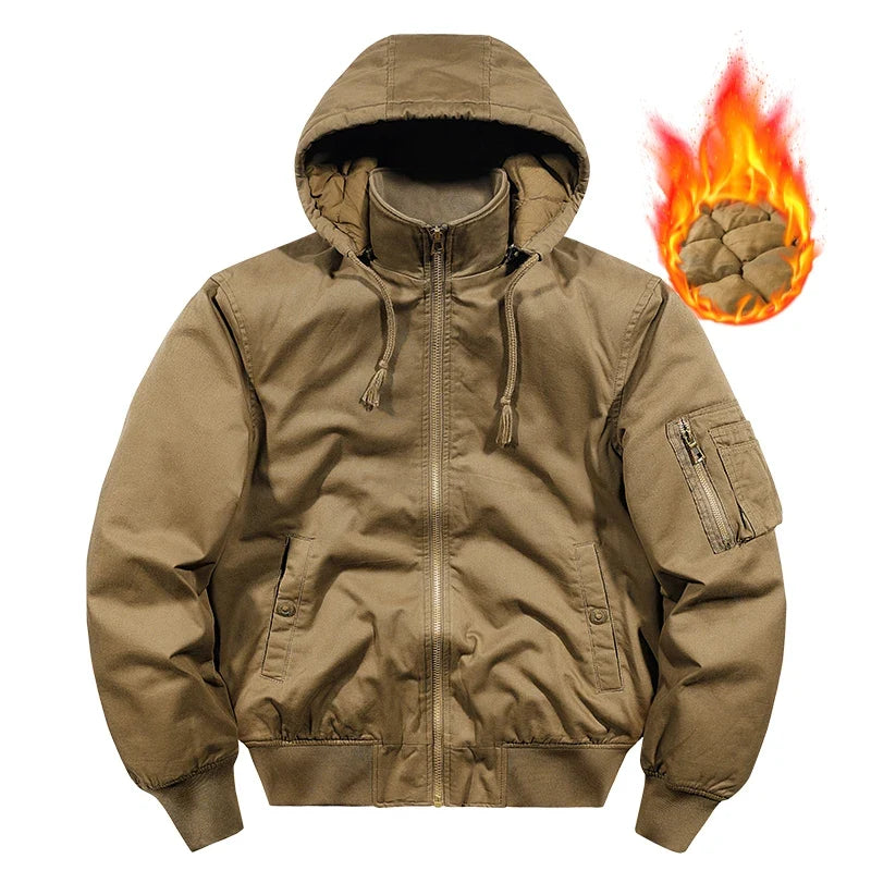 Chaqueta bomber acolchada para hombre con capucha y color liso