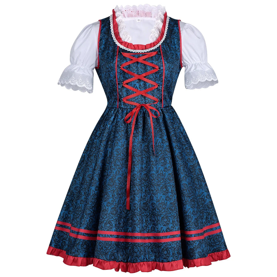 Robe Dirndl Traditionnelle Femme à Manches Courtes et Tablier