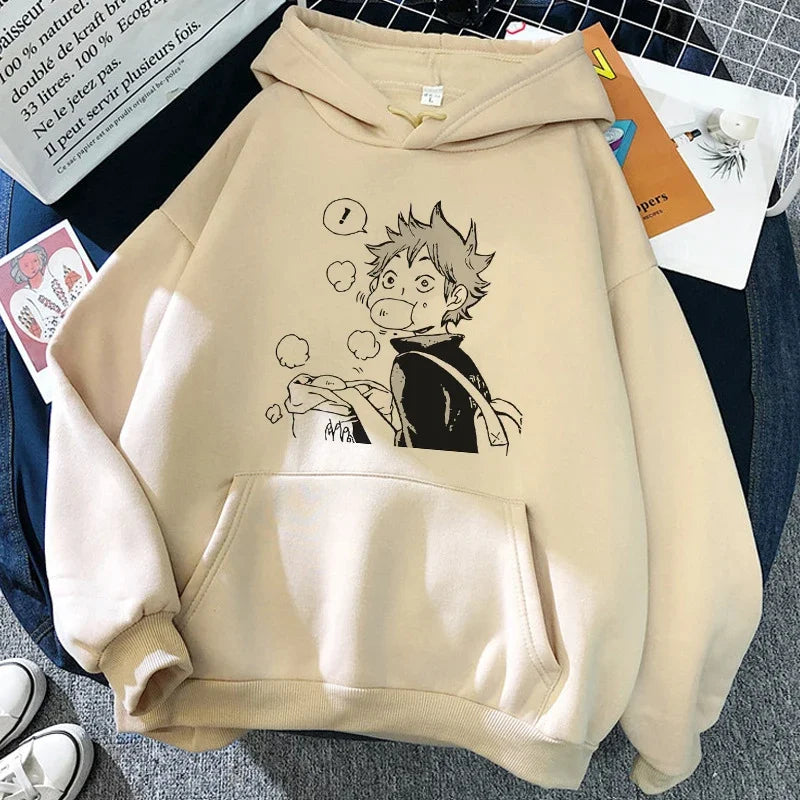 Unisex hettegenser med Haikyuu-grafikktrykk, avslappet stil