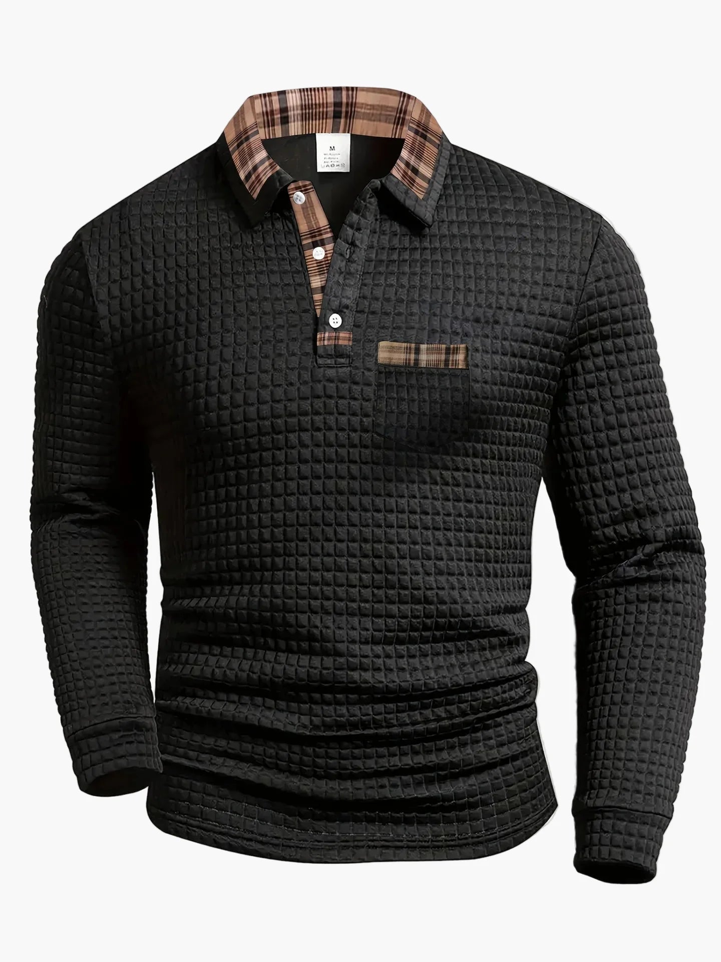 Polo manches longues homme style décontracté à col plaid, idéal pour un look moderne et élégant