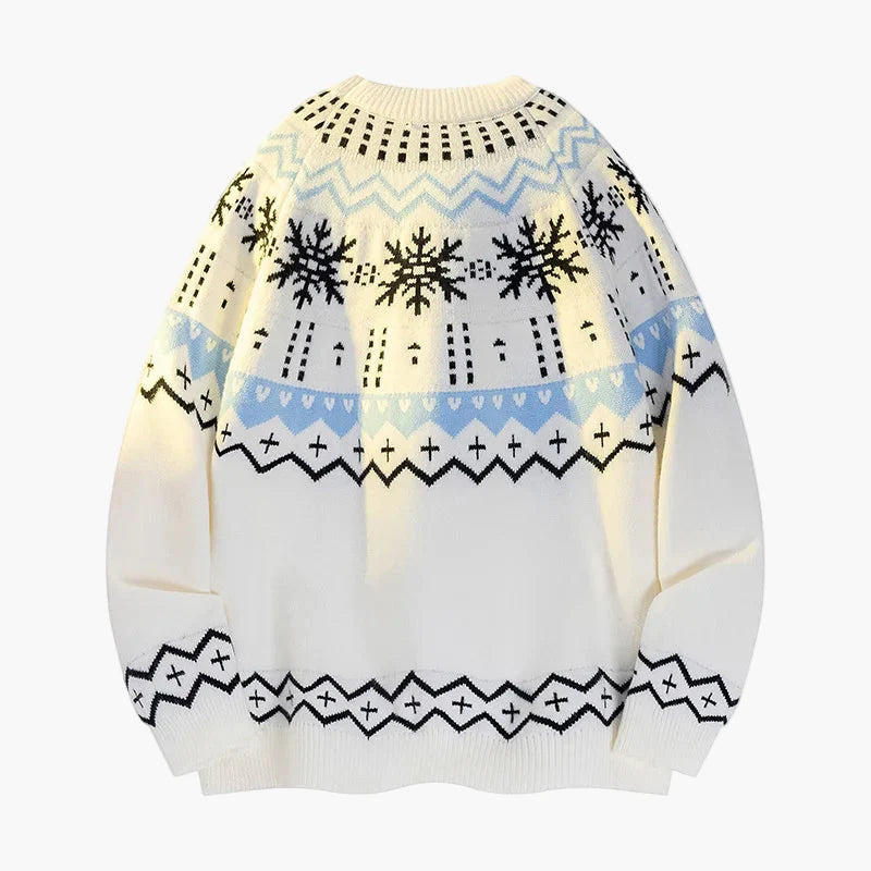 Pull d'hiver unisexe style nordique à motif flocon de neige, parfait pour l'automne et Noël