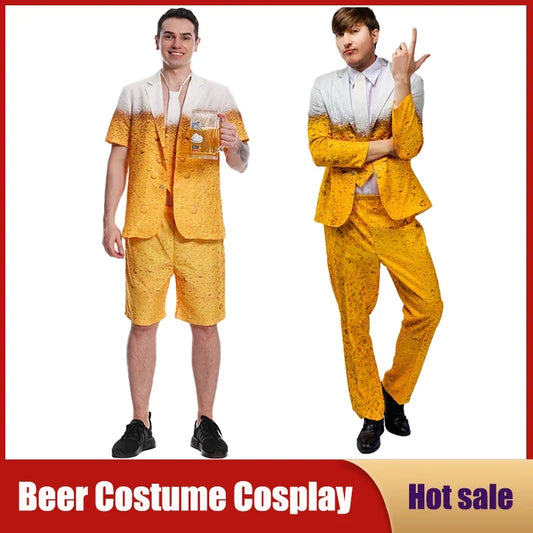 Bierkostüm für Herren: Gelb-weiße Jacke mit Schaum-Motiven
