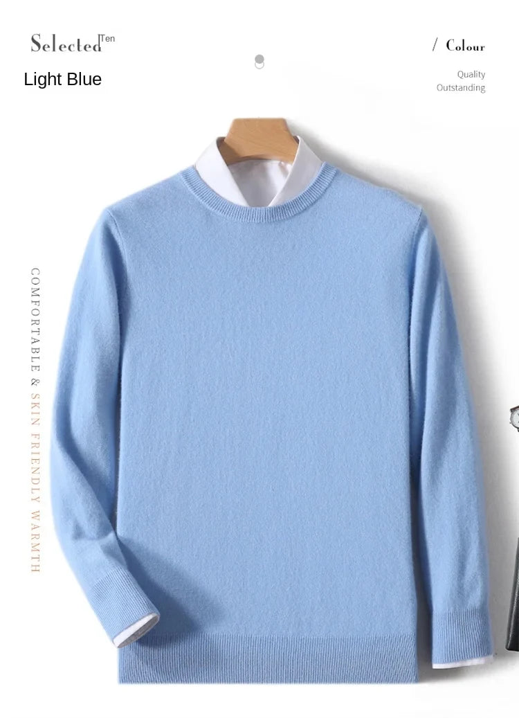 Pull homme col rond uni en maille douce à manches longues