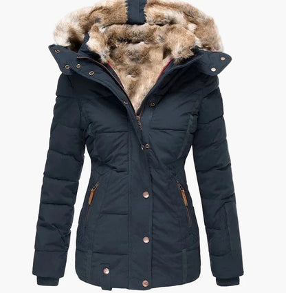 Chaqueta de Invierno para Mujer Elegante con Capucha y Piel – Corte Entallado y Estilo Urbano