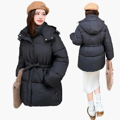 Gewatteerde Winterjas met Capuchon en Tailleband voor Dames – Casual en Modieus Stijl