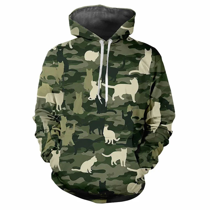 Camouflagehoodie voor heren met kangoeroezak en verstelbare trekkoorden