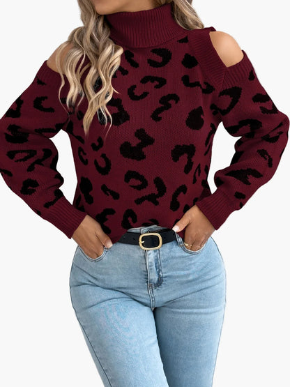 Jersey de mujer a la moda con hombros descubiertos y estampado de leopardo estilo urbano