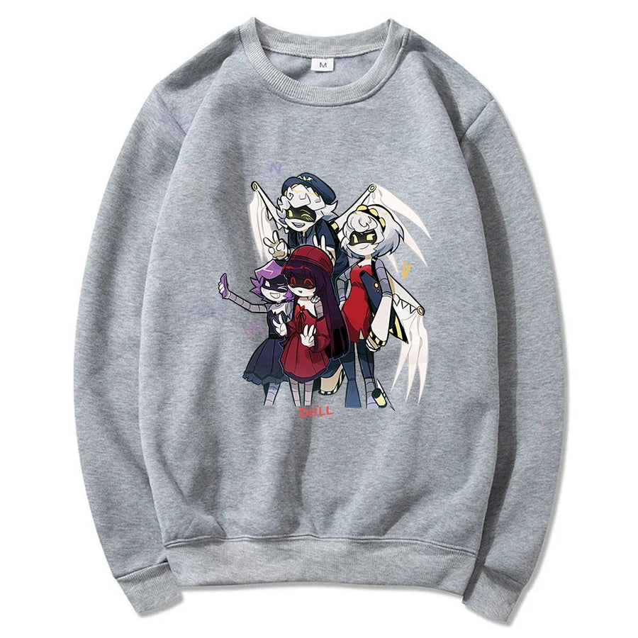 Felpa con cappuccio unisex con stampa anime, tasca a marsupio e coulisse